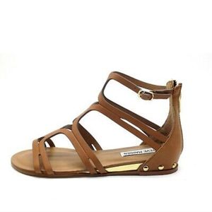 Brand New Steve Madden- Leather Gladiator flat Sandals - Tan - Studs Ankle Strap